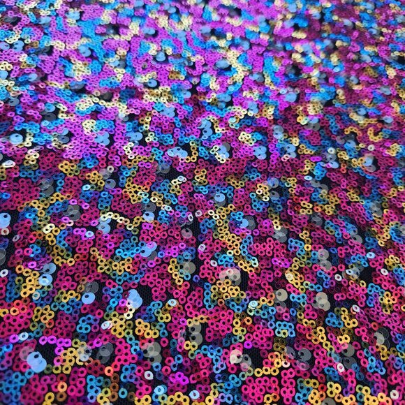 Sequin Multicolor Party Dress Blingy Shiny Glam Disco 70's 80's Evening Girls XL - Picture 6 of 10